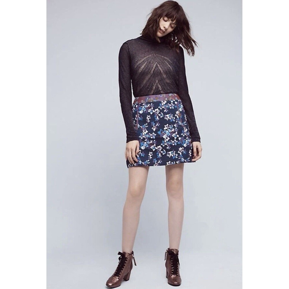 ANTHROPOLOGIE Maeve New Cardana Floral Mini A-Line Skirt‎ Pockets Size 8
